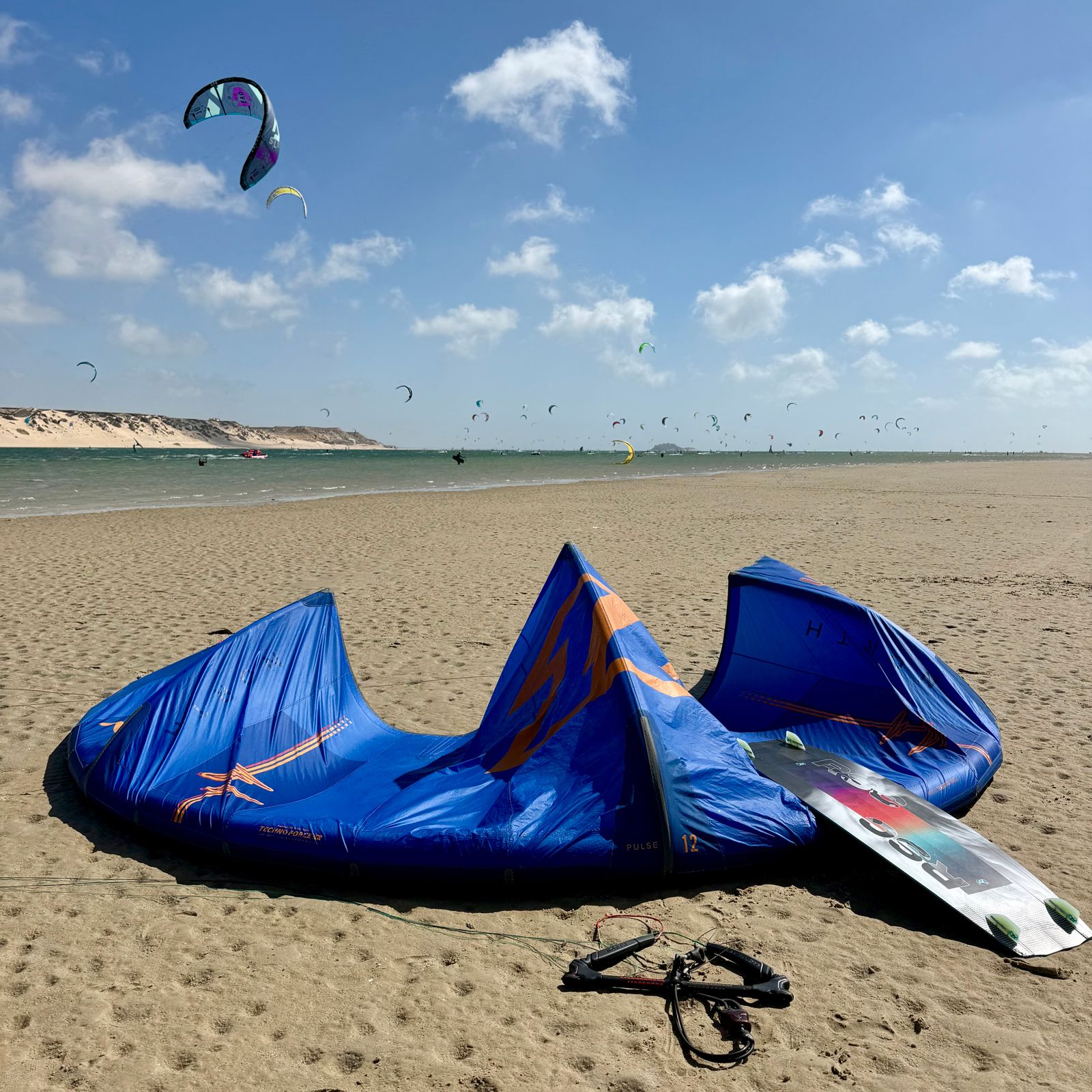 Kitesurfing gear on Dakhla beach — Dakhla, Morocco