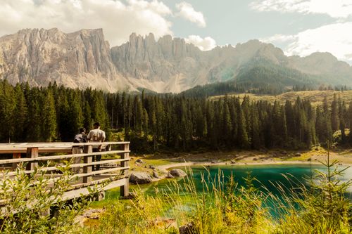 Free Explore the stunning Lake Carezza with the Dolomite mountains in Trentino-South Tyrol, Italy. Stock Photo