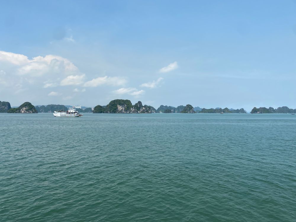 Ha Long Bay limestone islands and cruise boats