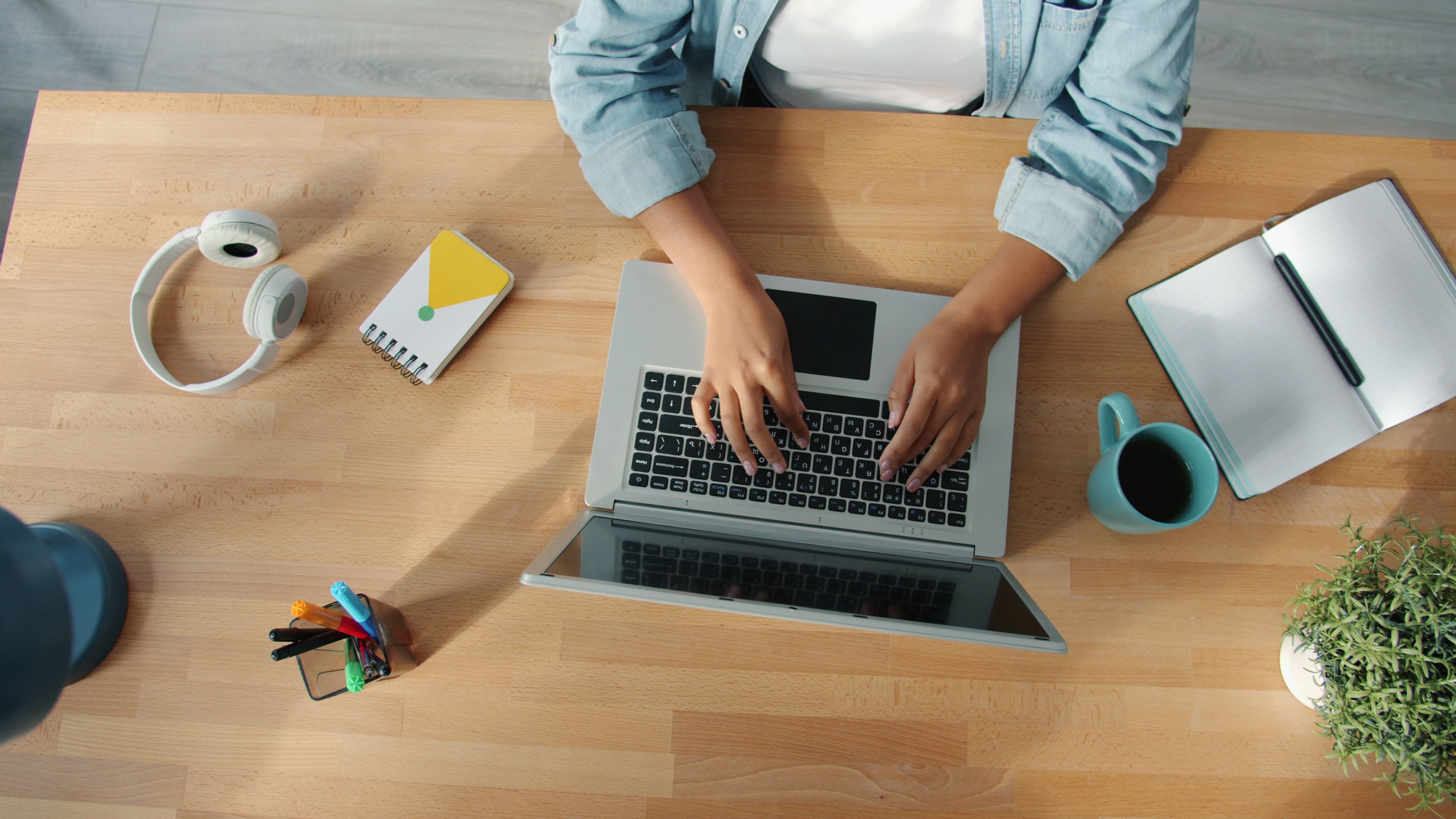Overhead View of Workspace with Laptop · Free Stock Photo