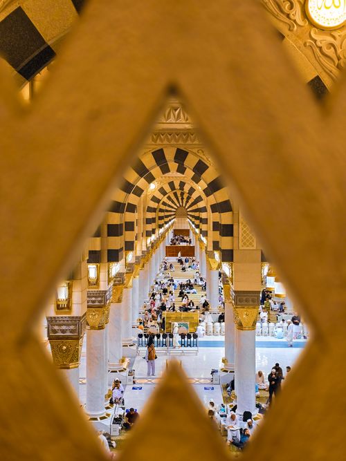 Free Stunning view of the intricate interior of the Prophet's Mosque, showcasing Islamic architecture. Stock Photo
