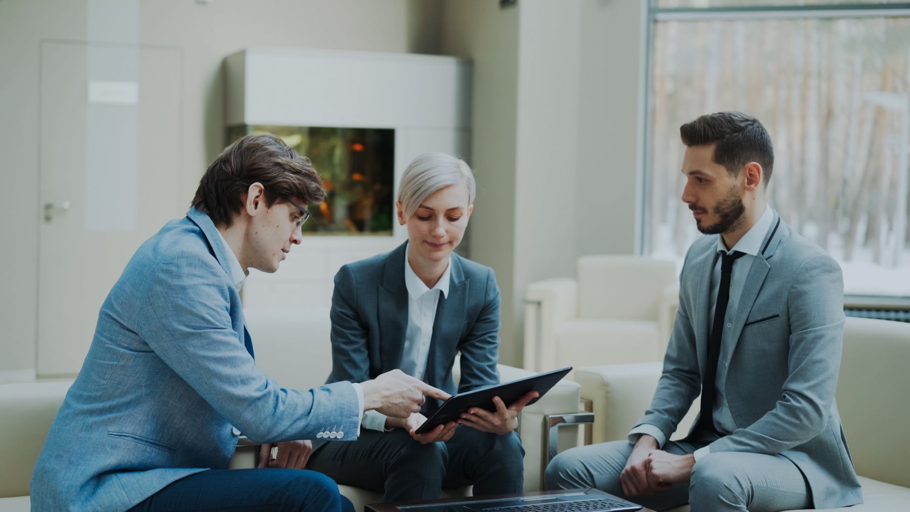 Focused business conversation between colleagues