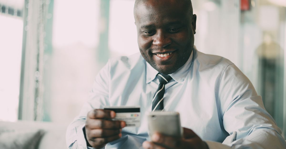 Millennial checking banking app looking stressed vs. buying coffee