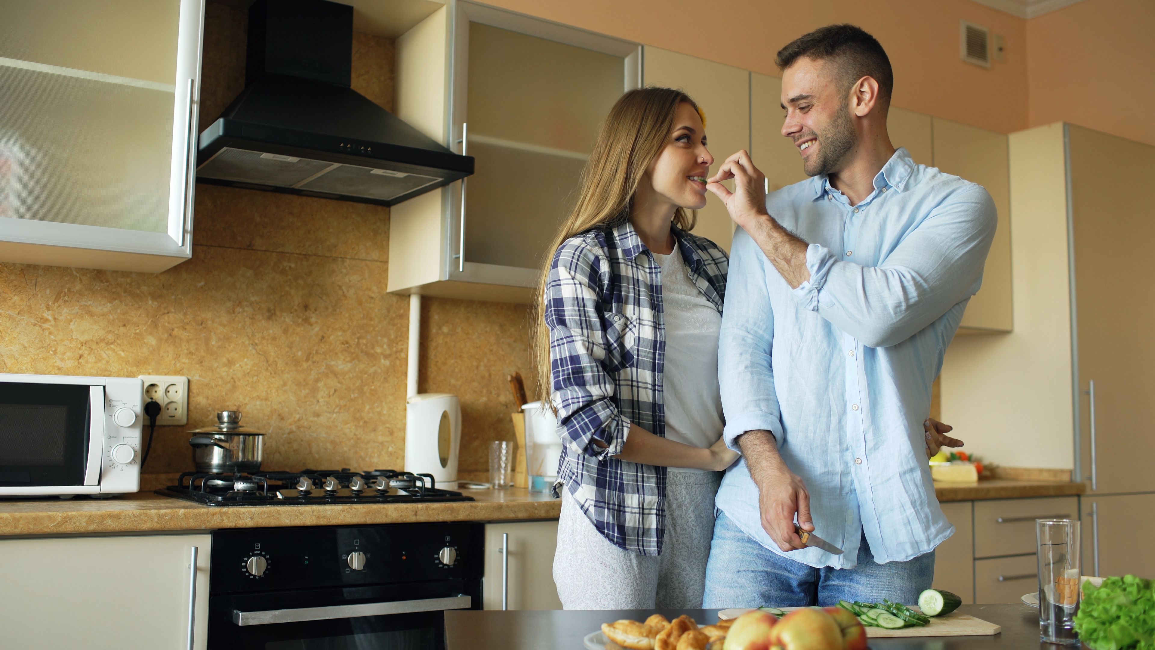 woman happy healthy kitchen cooking