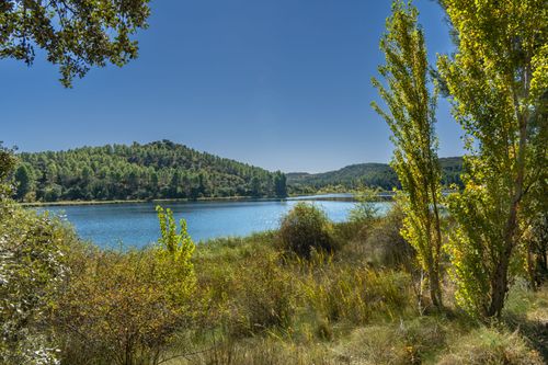 Free Beautiful lagoon surrounded by lush greenery in Ruidera, Castilla-La Mancha, Spain. Stock Photo