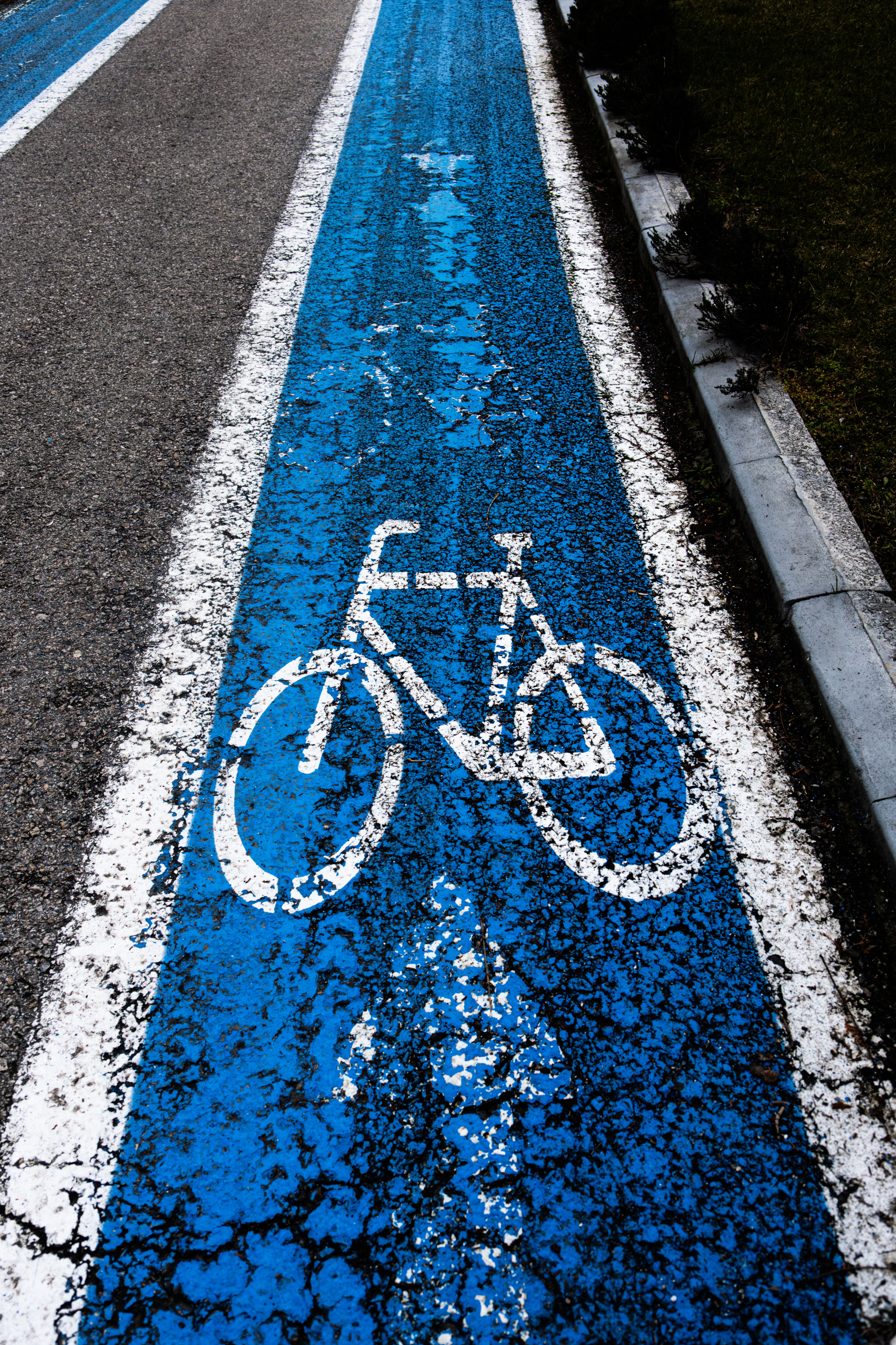grátis Detalhe do símbolo de uma ciclovia em uma pista azul texturizada em Ancara, Turquia. Foto profissional