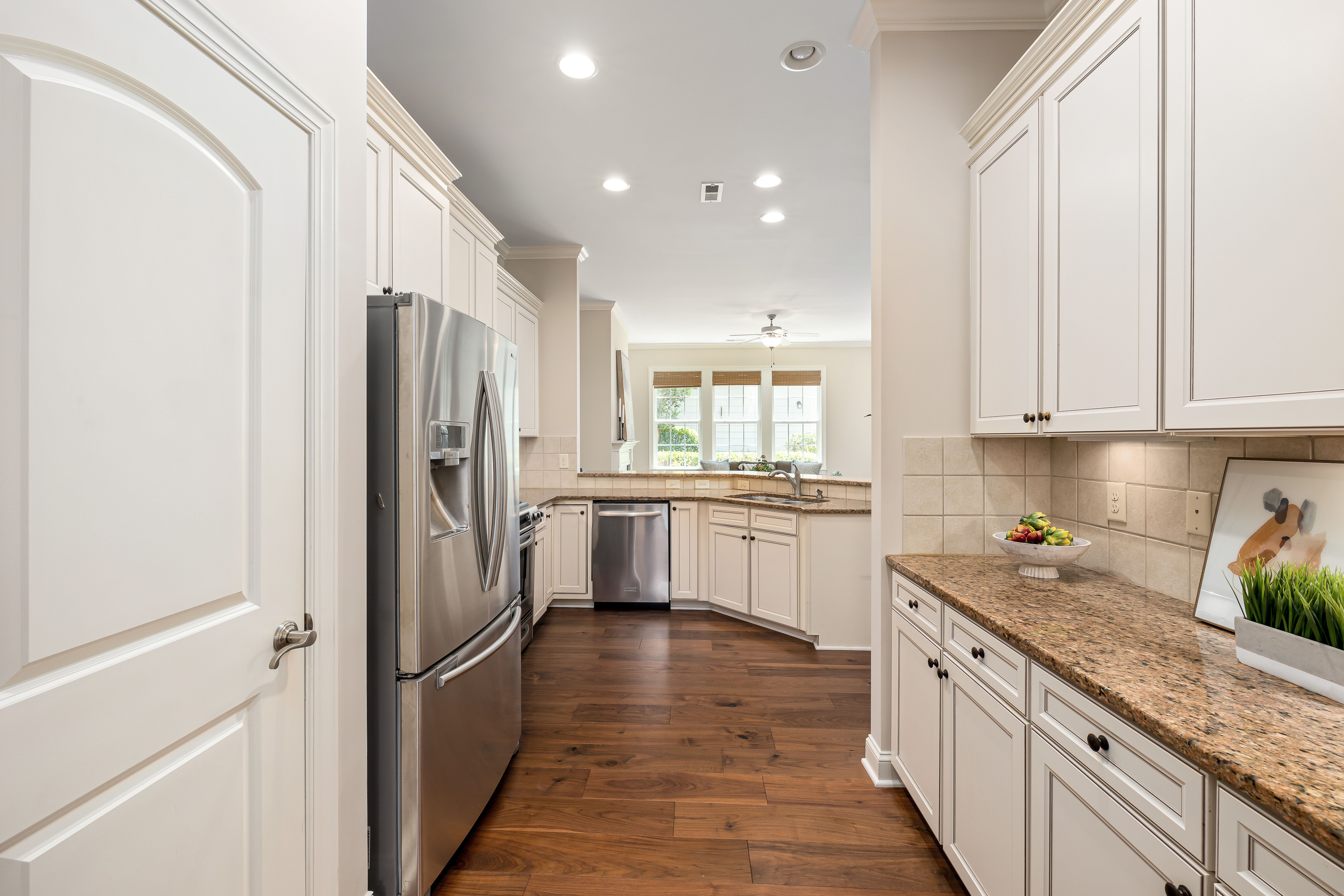 Warm wood tone kitchen flooring detail in Sierra Madre remodel
