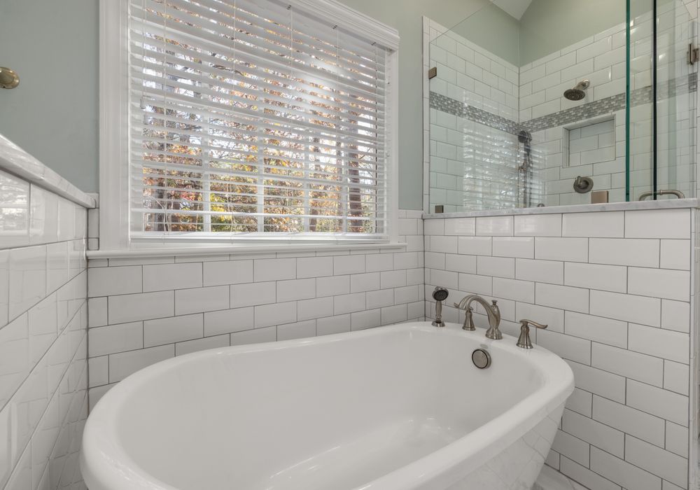 Shower to tub conversion freestanding tub in Brea hillside home