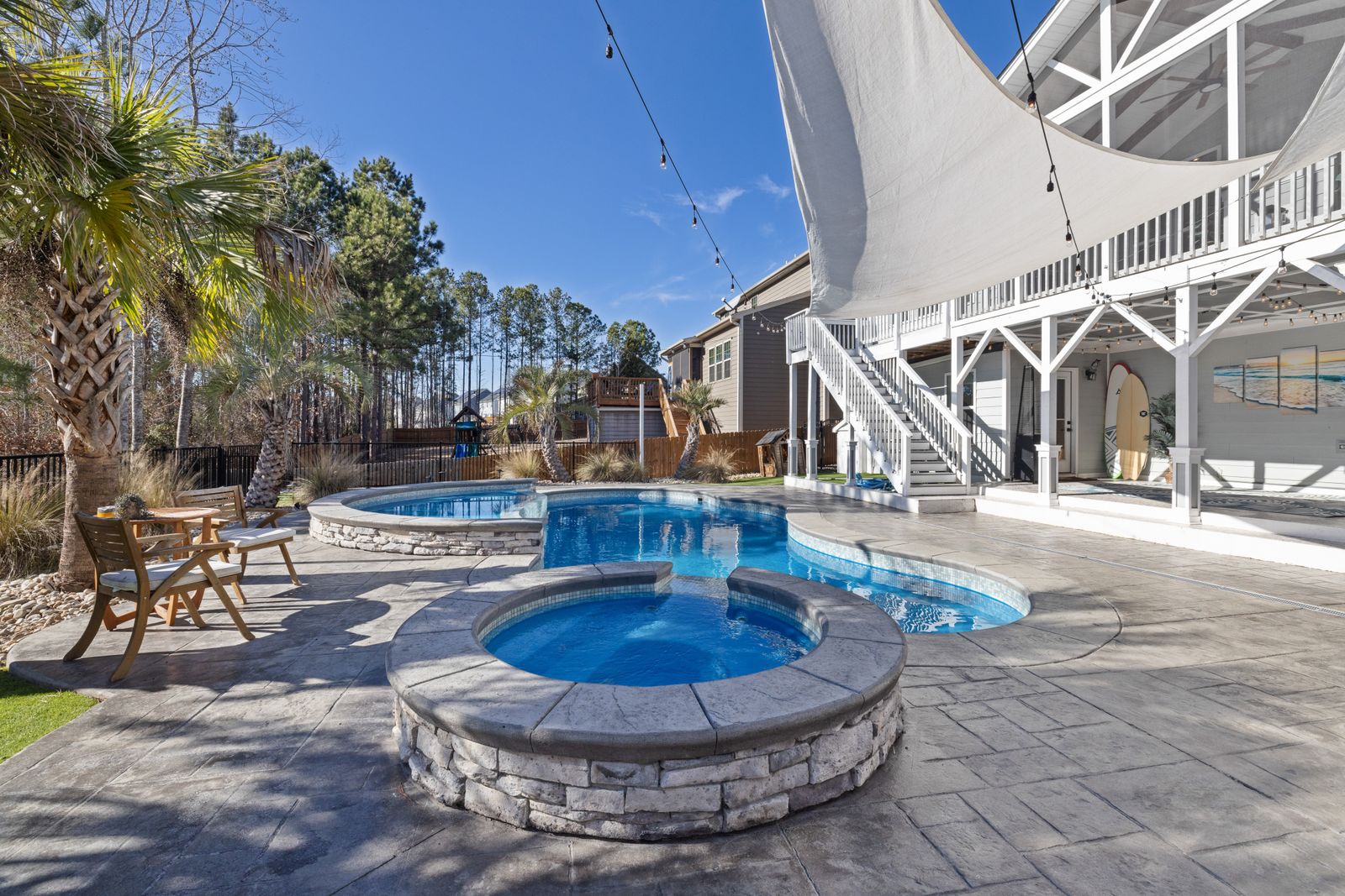 Tropical pool deck and outdoor living area