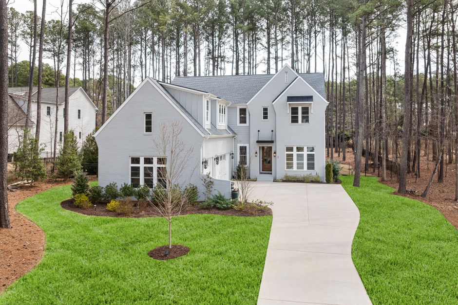 Suburban home surrounded by towering pine trees — tree root risks to property in Surrey BC