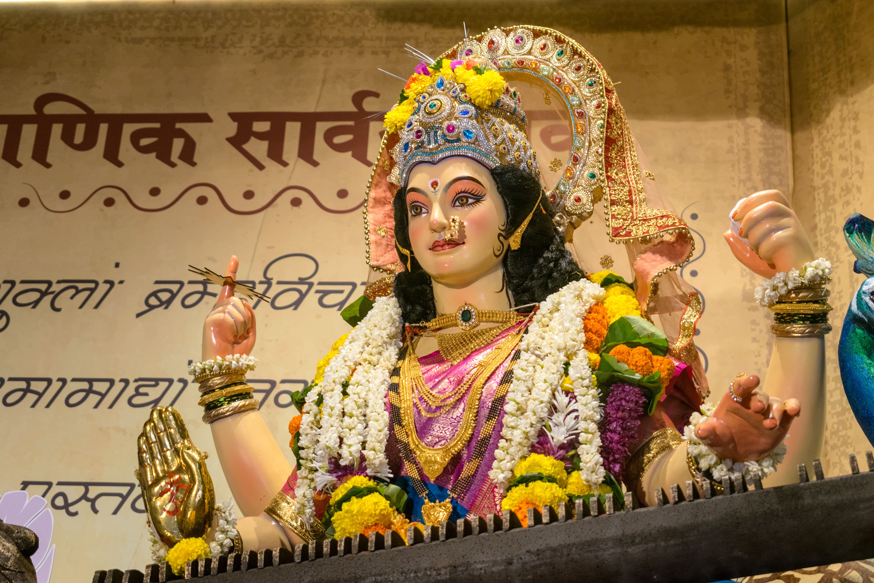 Captivating image of Goddess Durga idol adorned for Durga Puja festival in Mumbai, India.