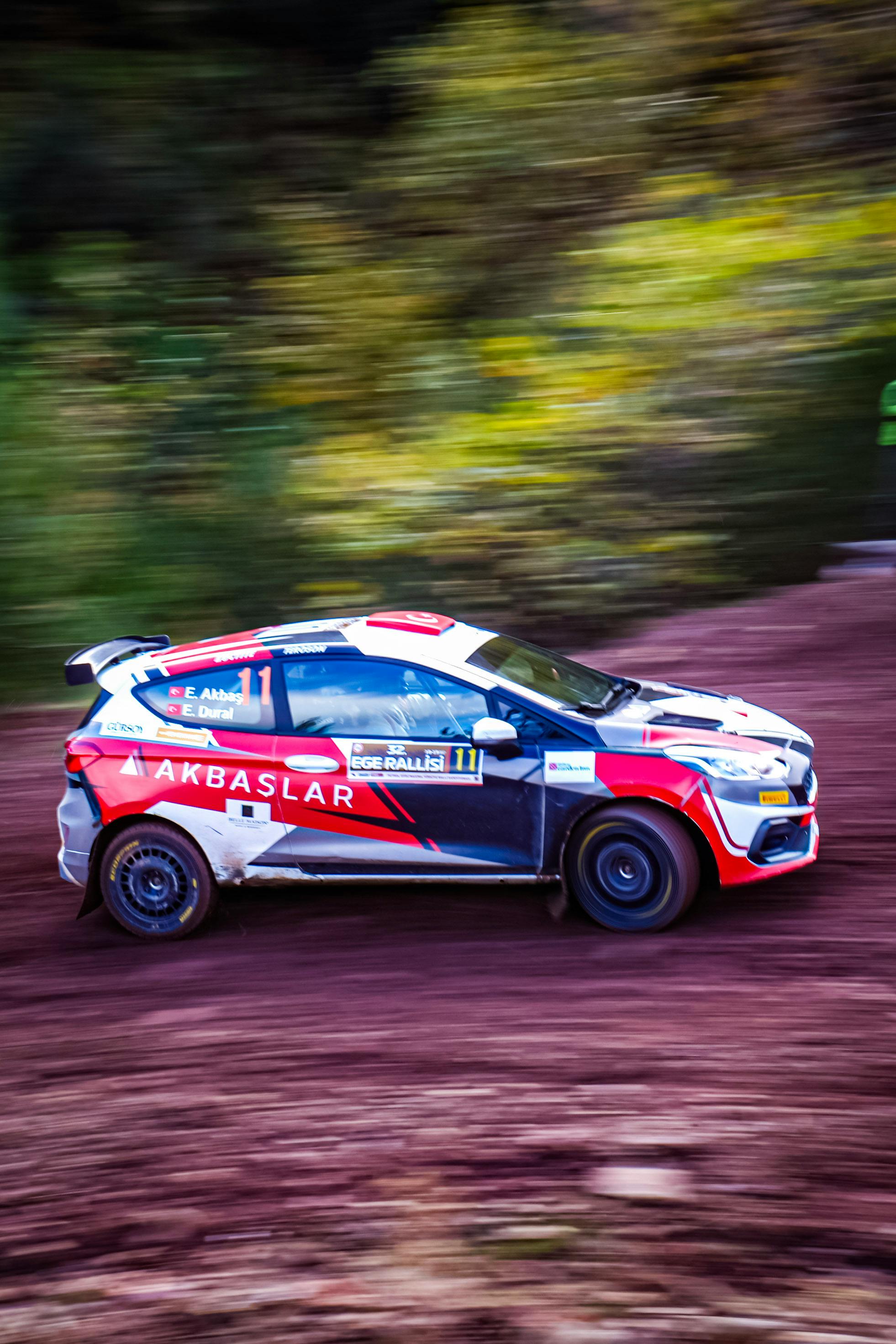 Exciting rally car speeding on a dirt track, showcasing sportsmanship and adrenaline in İzmir, Türkiye.