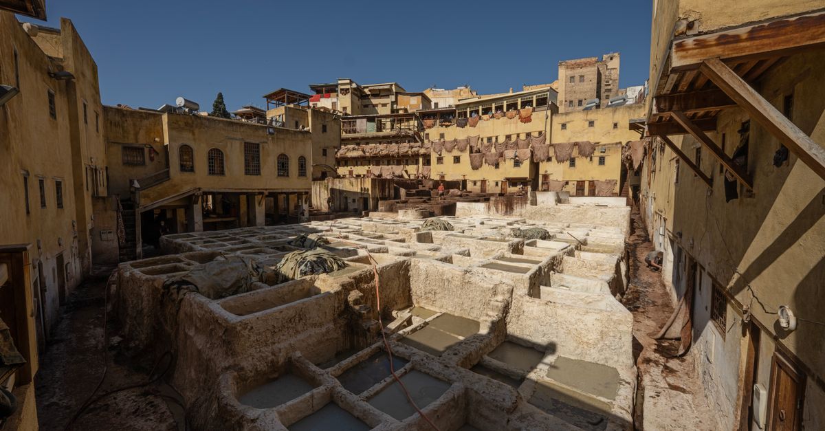 Fez medina rooftop view over a sea of ancient buildings and minarets