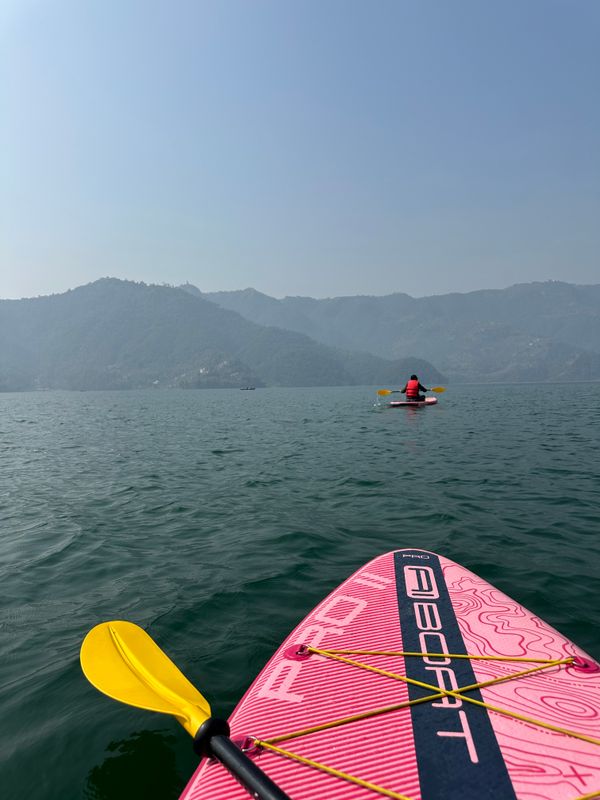 Kayaking adventure on a mountain lake