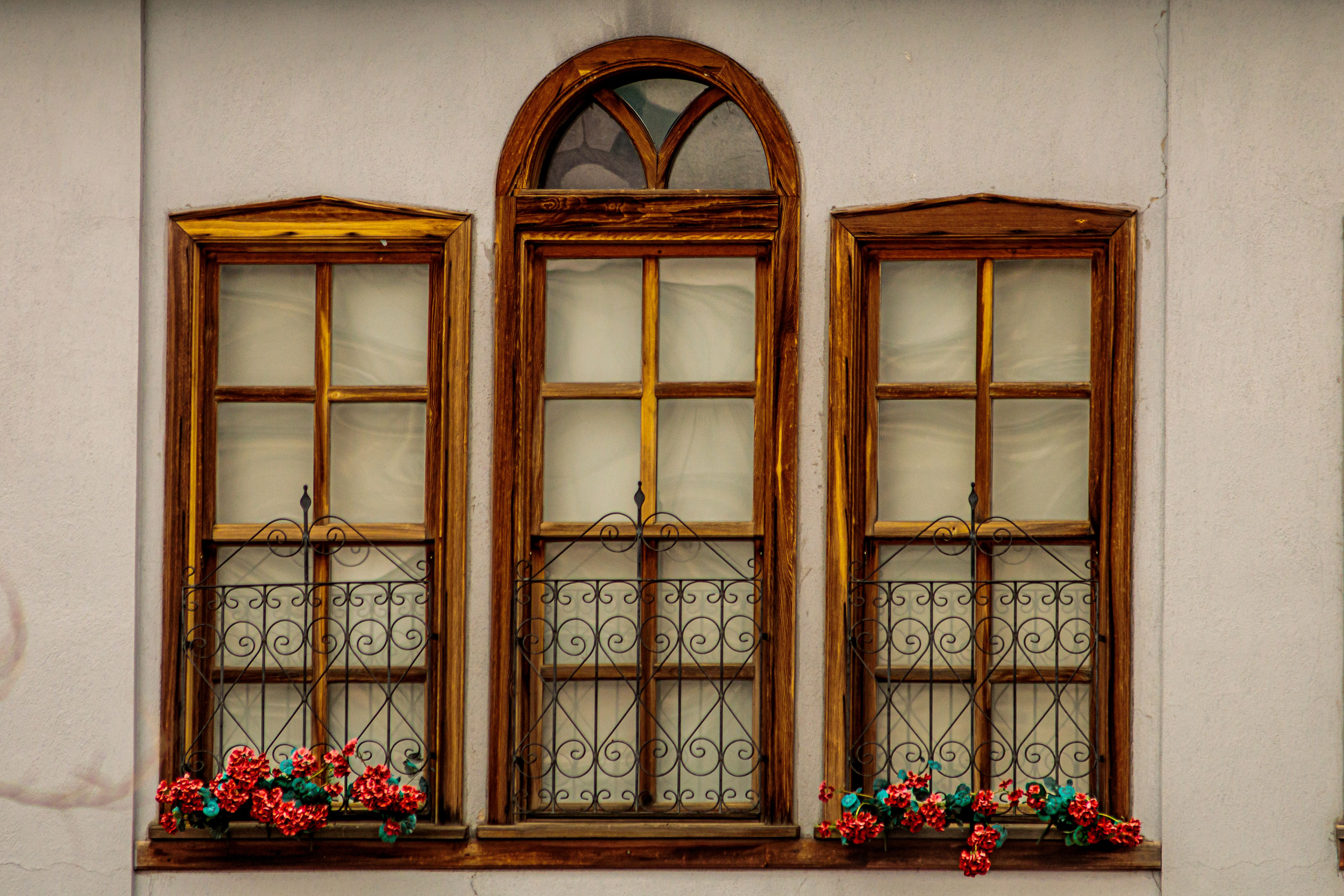 Vintage Wooden Windows with Flower Boxes · Free Stock Photo