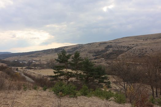 Beautiful scenery of rolling hills and trees under a cloudy sky in Cluj-Napoca, Romania.