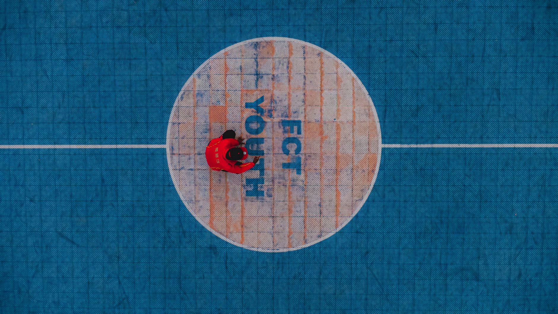 Aerial shot of person on a court in Abuja, Nigeria.