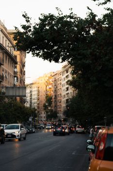 Street view capturing the essence of bustling life in Rome, Italy during autumn.