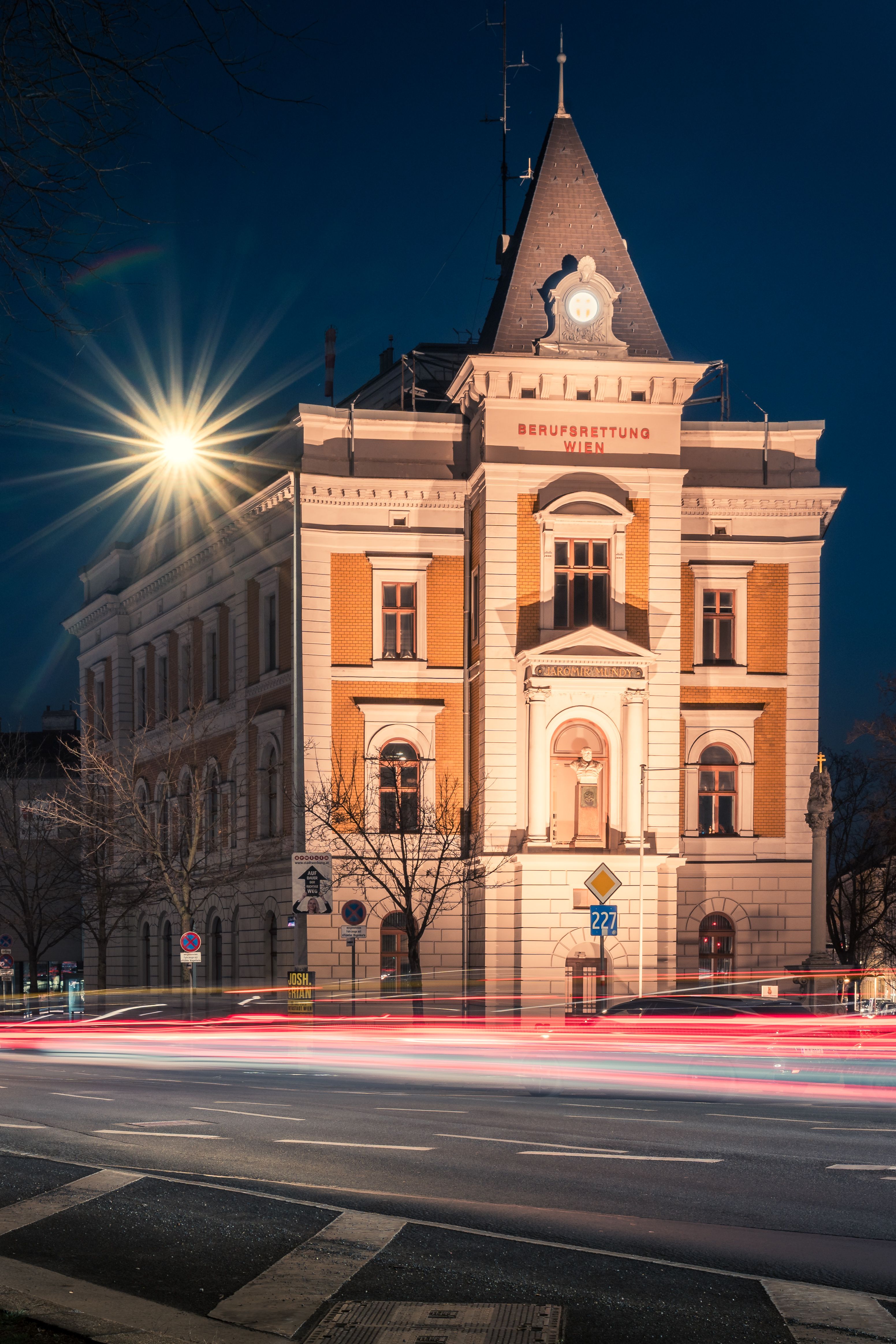 Long exposure of a historic building in Vienna, Austria at night with light trails.. pexels, long, exposure