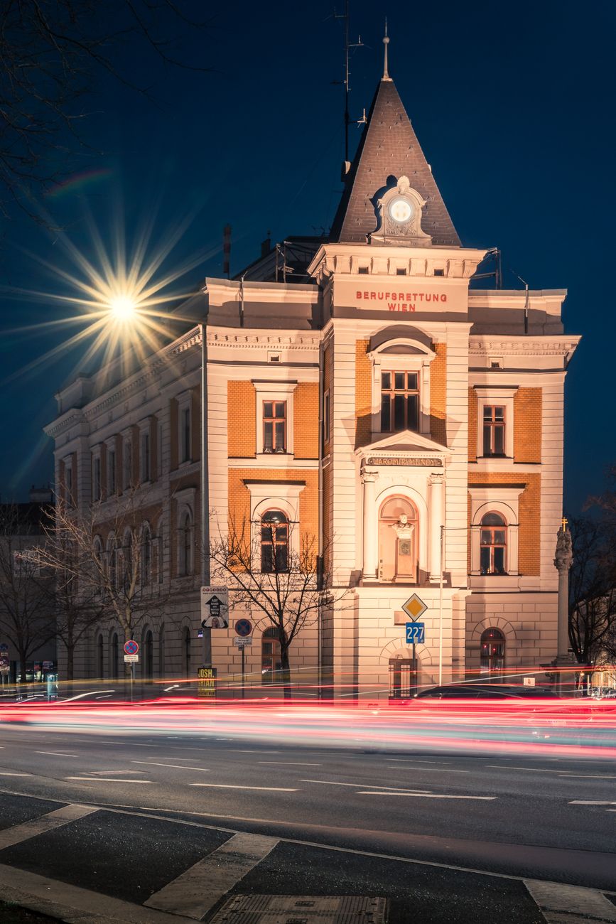 Long exposure of a historic building in Vienna, Austria at night with light trails.. pexels, long, exposure