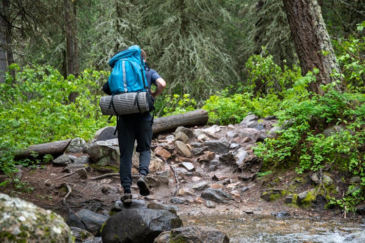 Man Walking On Rocky Terrain