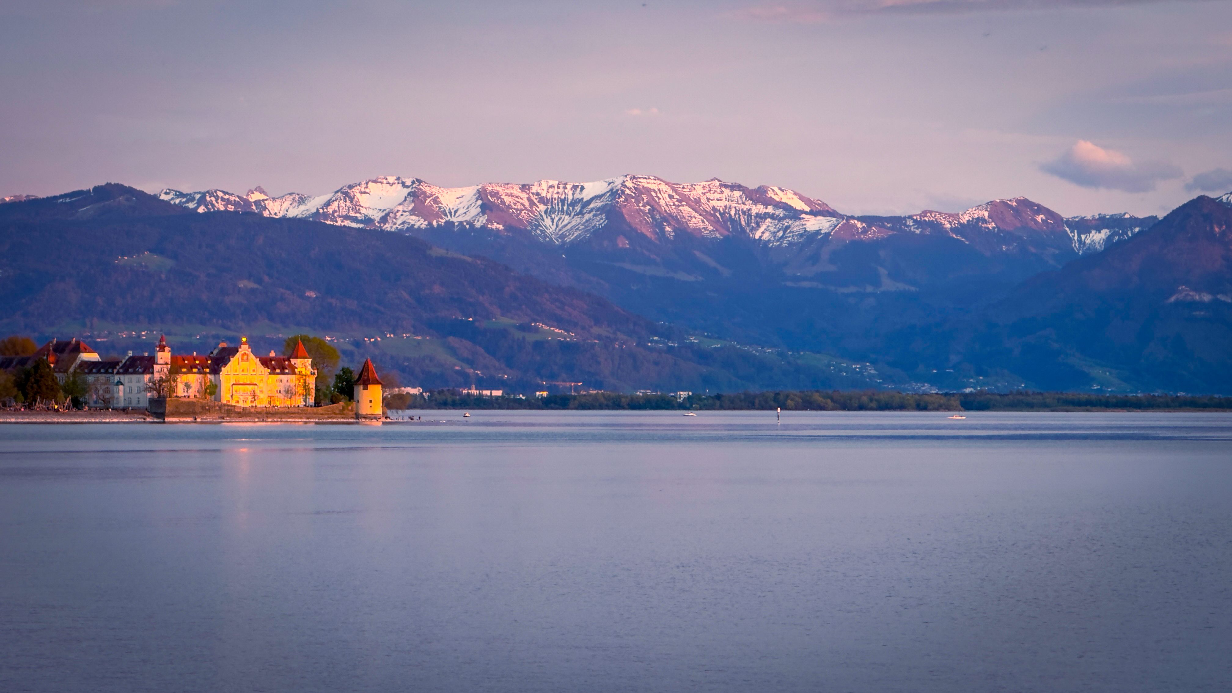 Chillon Castle on the shores of Lake Geneva, Switzerland, reflecting in the water