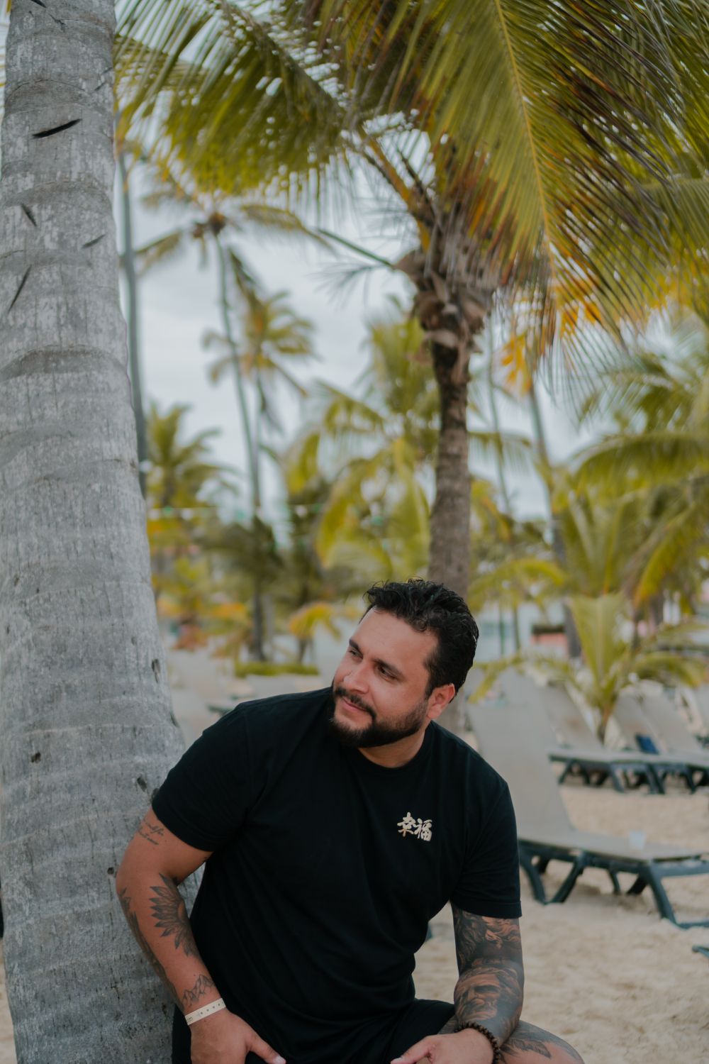 Man relaxing under palm trees on a tropical beach · Free Stock Photo