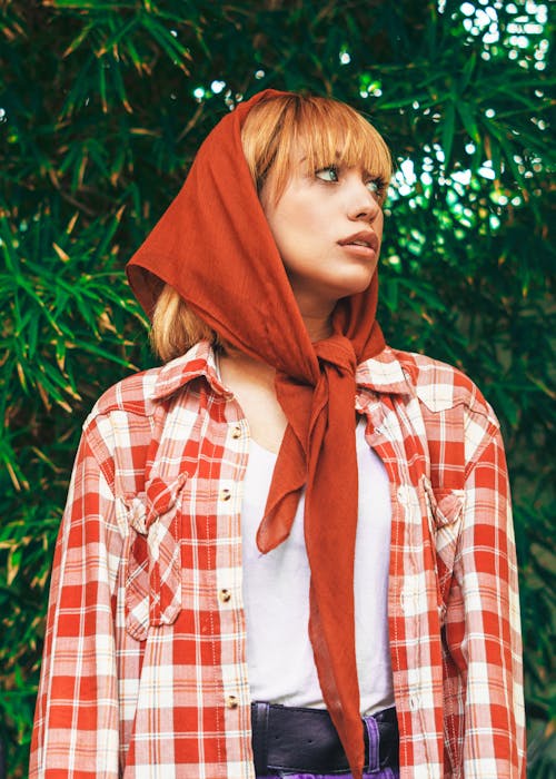 Free Woman in Red White and Blue Plaid Dress Shirt and Brown Hijab Stock Photo