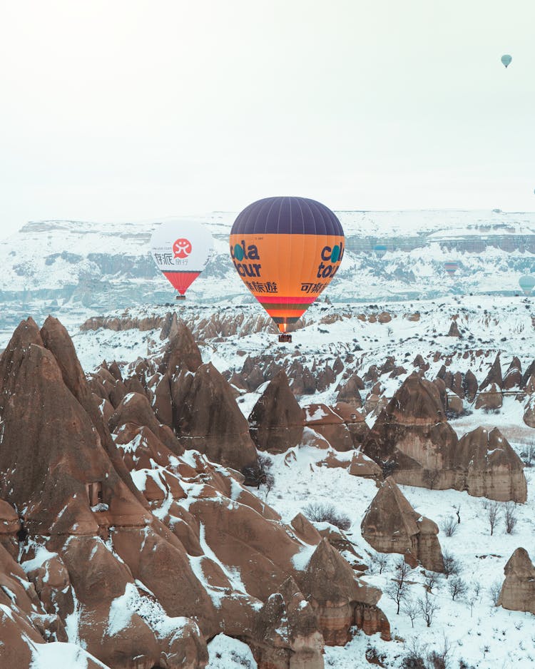 Three Hot Air Balloons In Frosty Weather