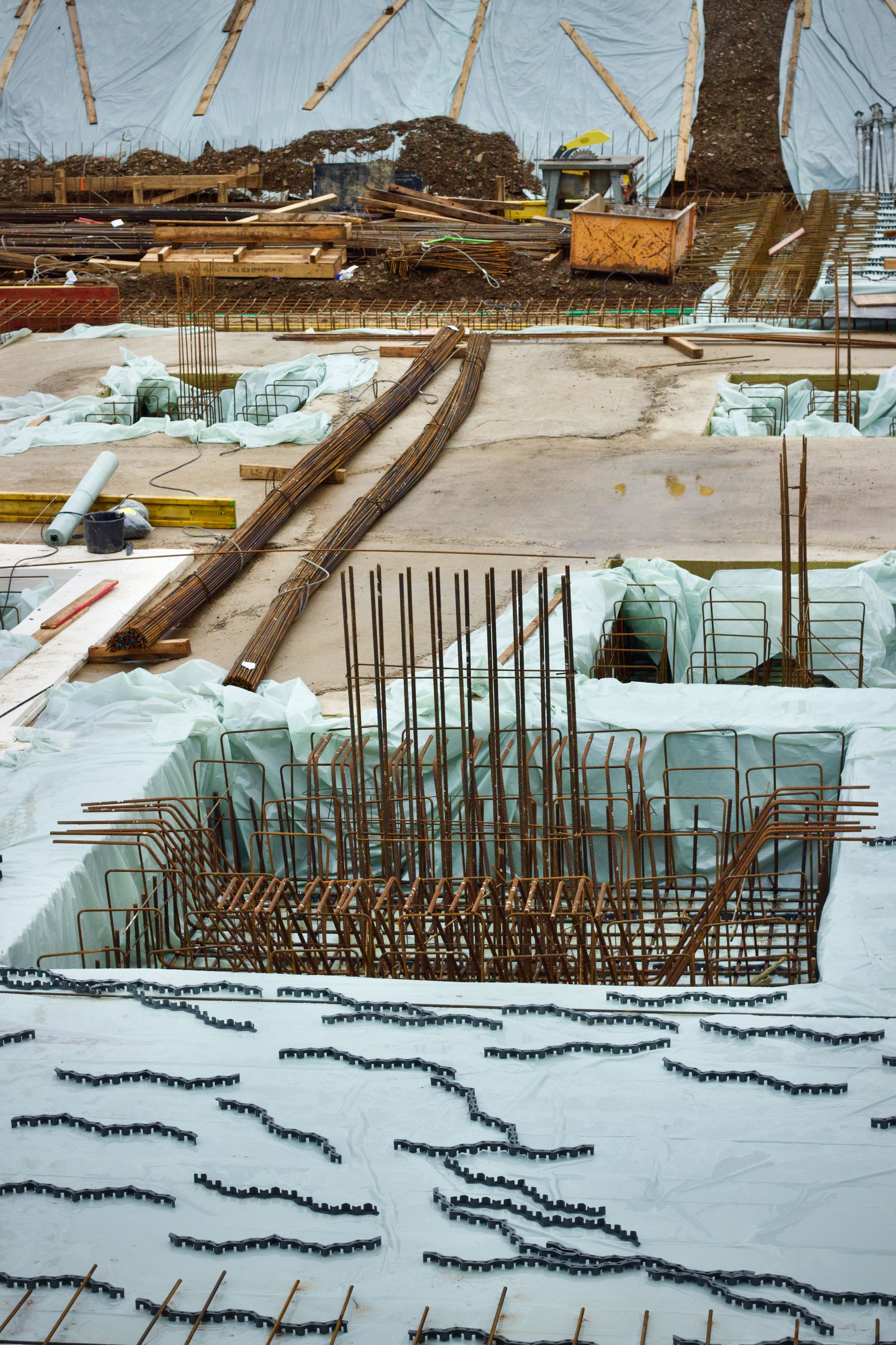 Commercial building foundation under construction