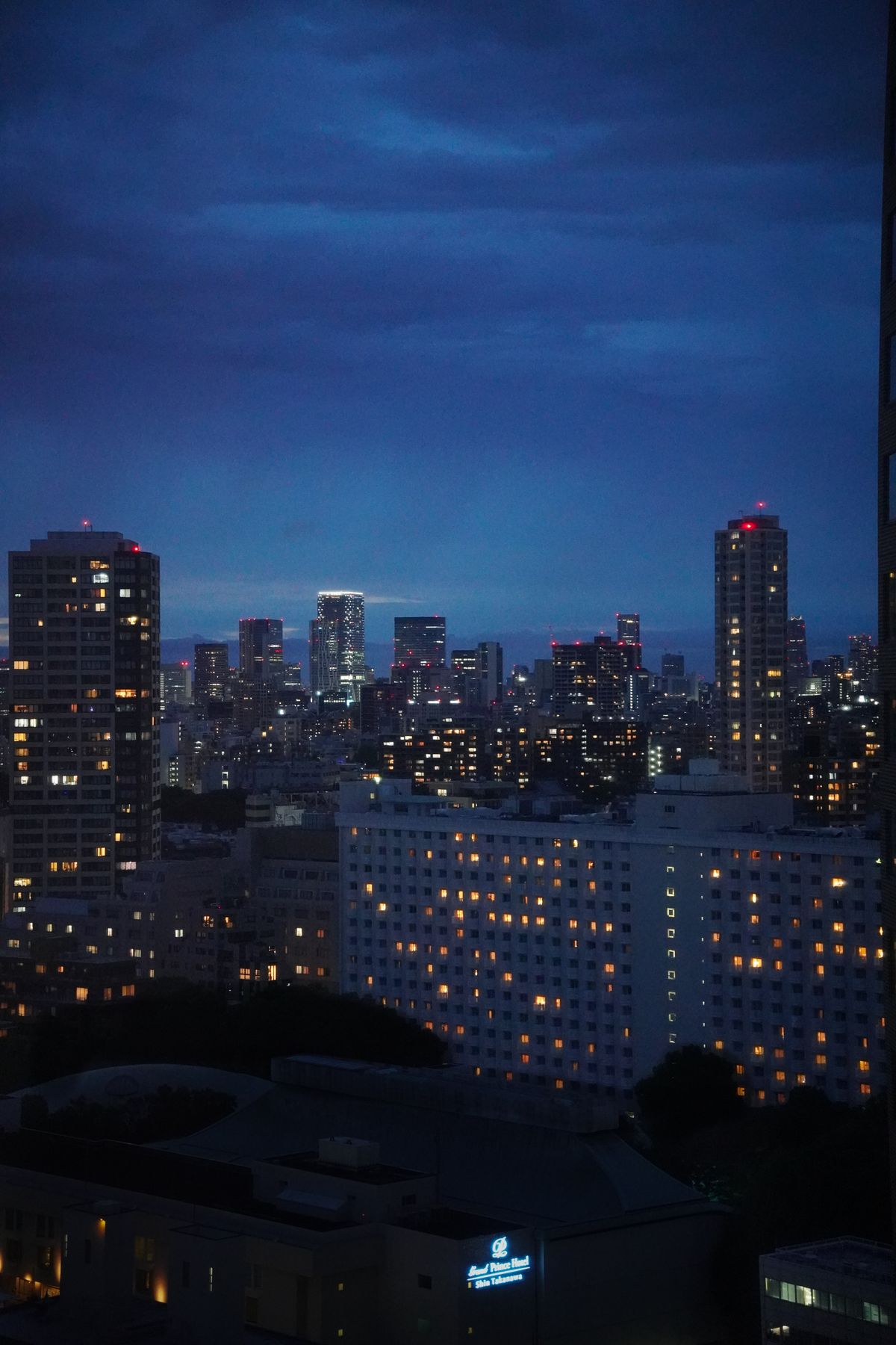 Tokyo skyline lit up at night, illustrating the city's major hotel districts
