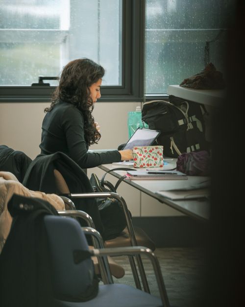 Free Focused woman working on a laptop in a modern office environment with natural light. Stock Photo