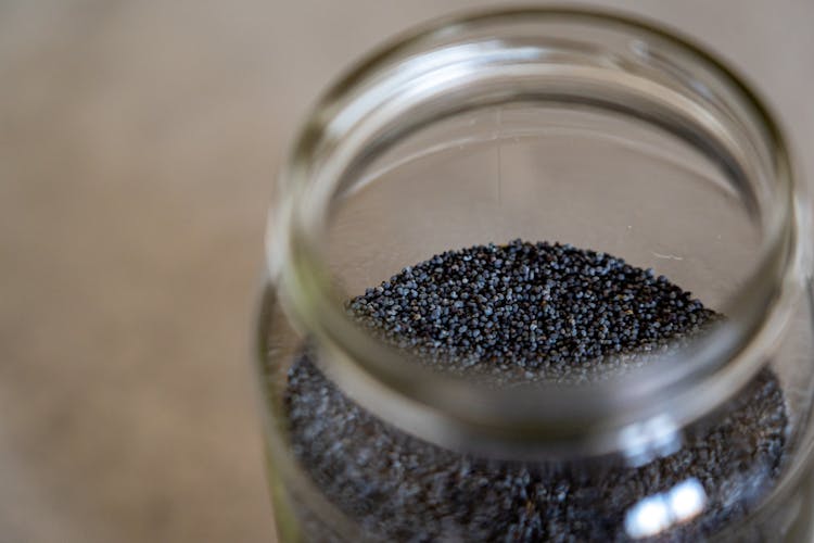 Poppy Seeds In Clear Glass Jar