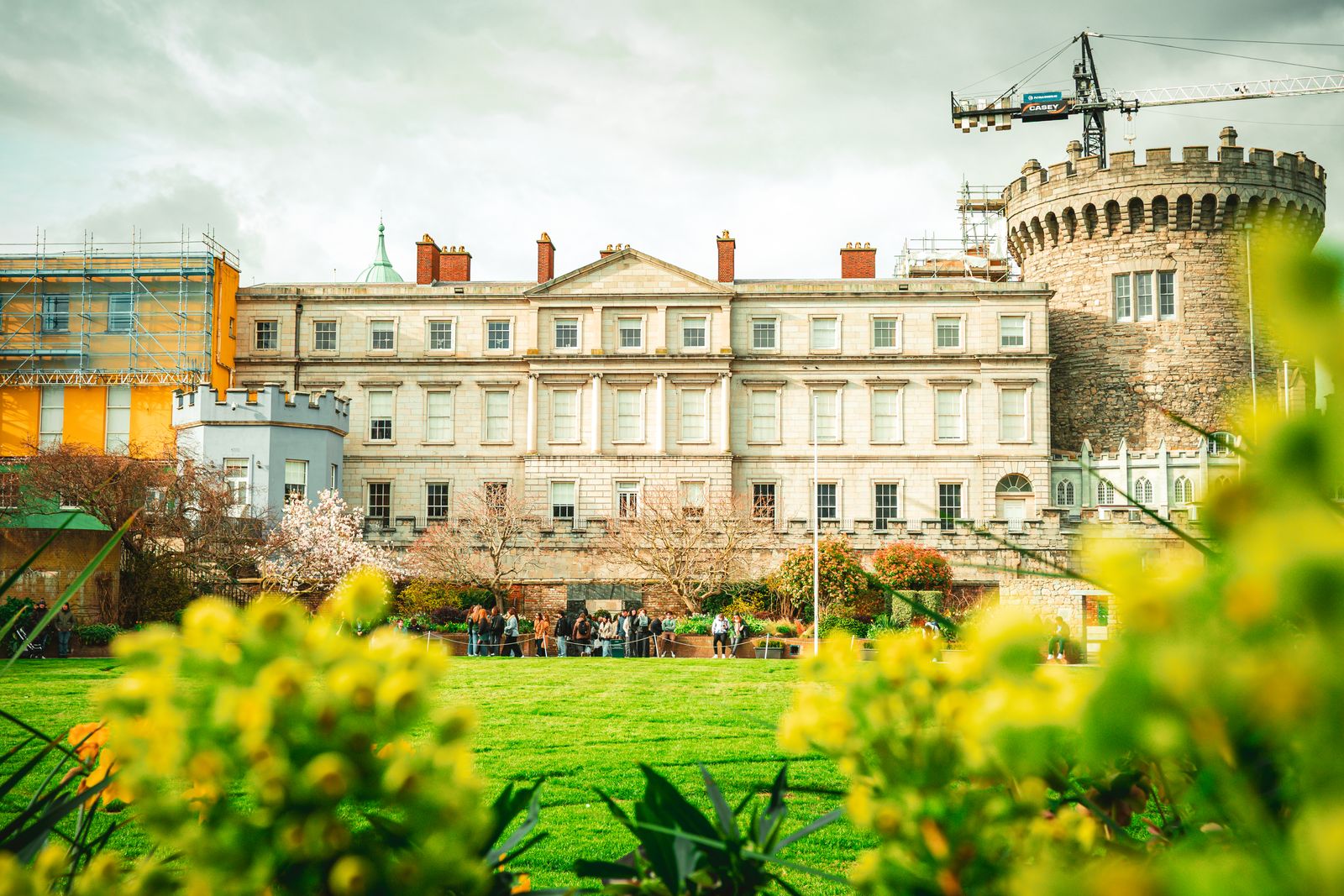 Dublin Castle surrounded by spring greenery