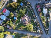 A stunning aerial shot capturing the geometric layout of the Governor's Palace in Dili, Timor-Leste.
