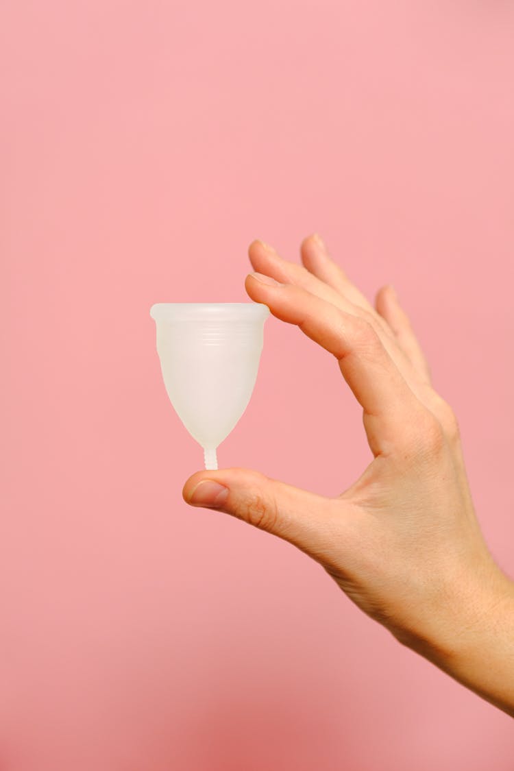 Person Holding White Menstrual Cup