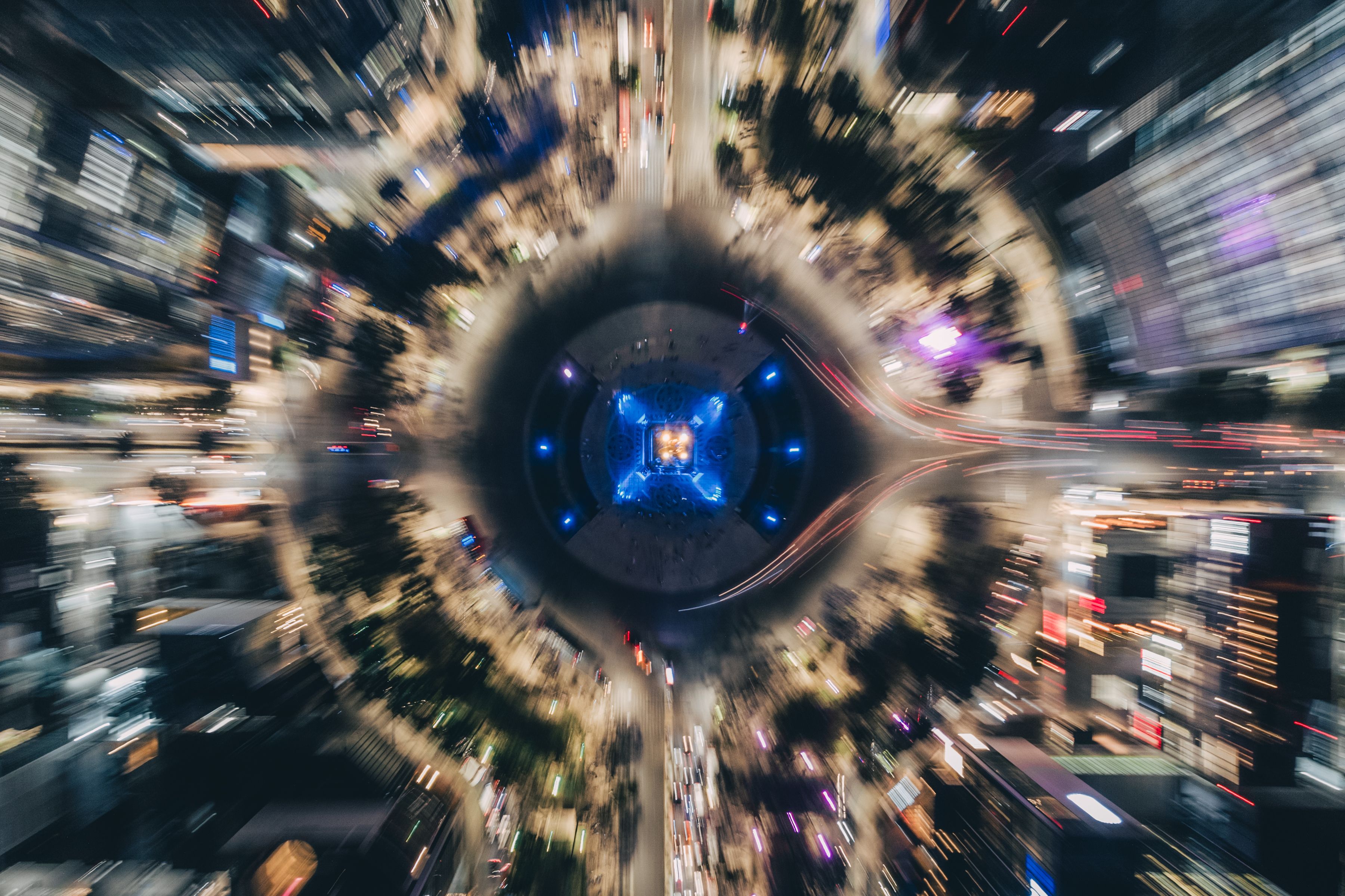 Aerial View of Glowing City at Night · Free Stock Photo