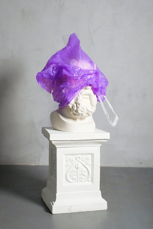 Violet Plastic Covered White Sculpture