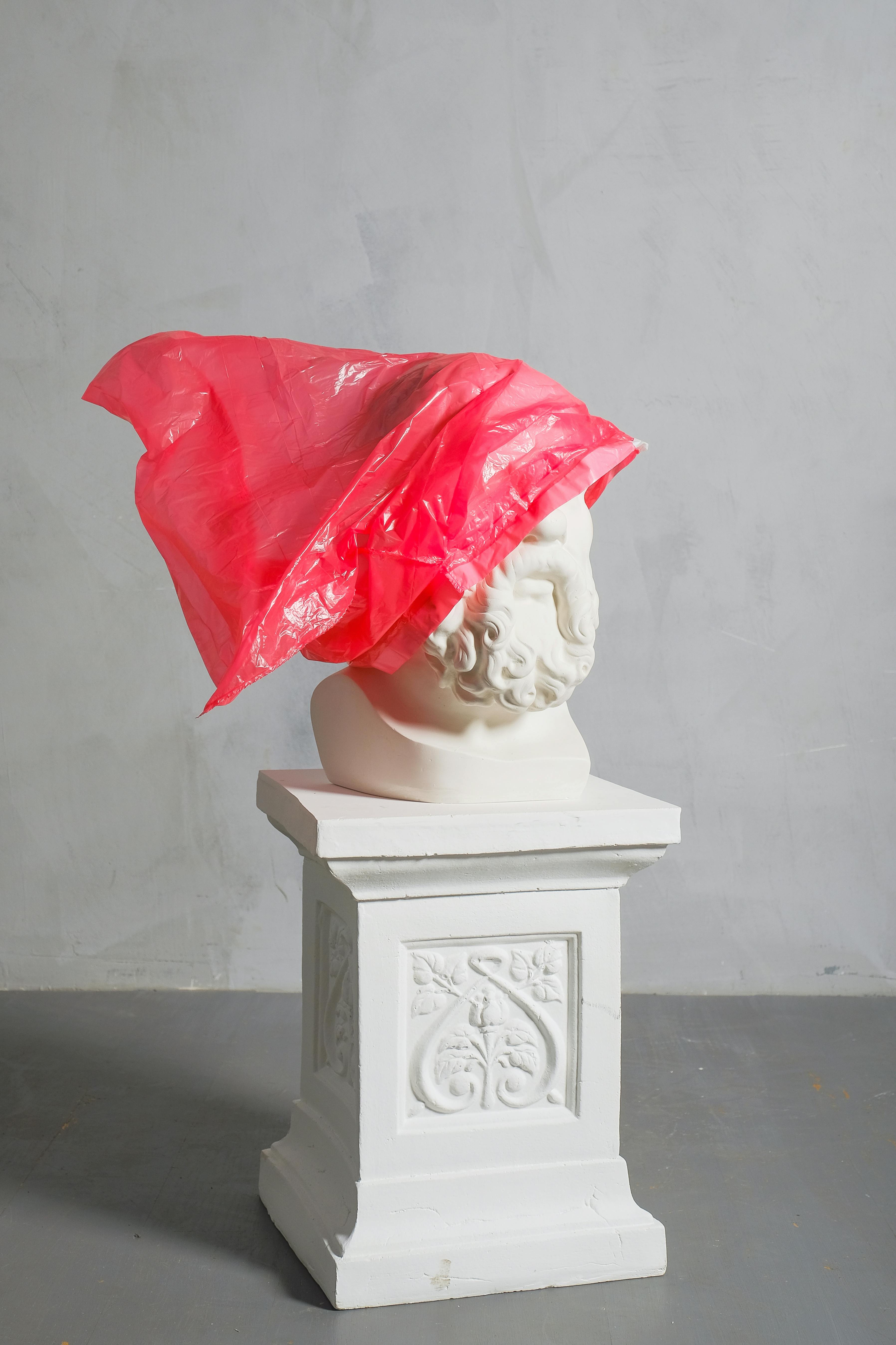 a photo of art sculpture covered with red plastic