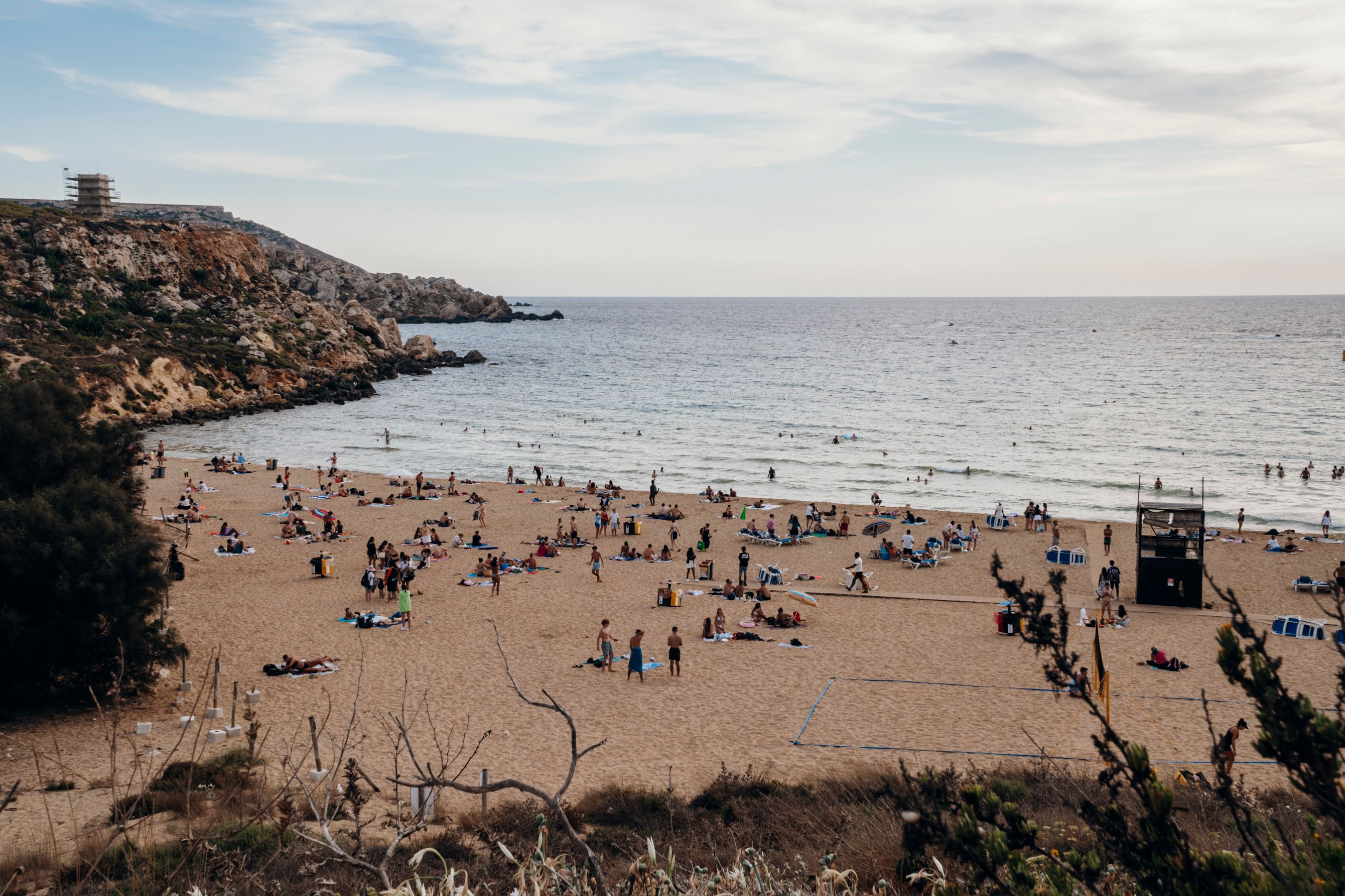 Busy Golden Bay Beach Malta Coastal View · Free Stock Photo