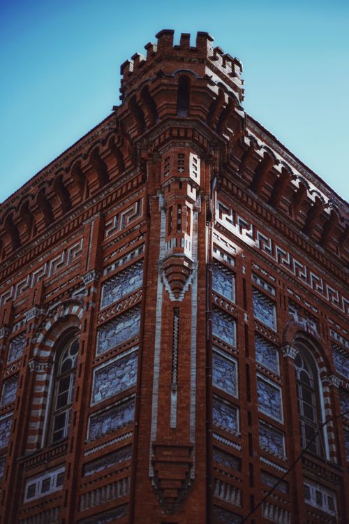 Free Detailed view of the brick facade of Phanar Greek College in İstanbul, Türkiye. Stock Photo