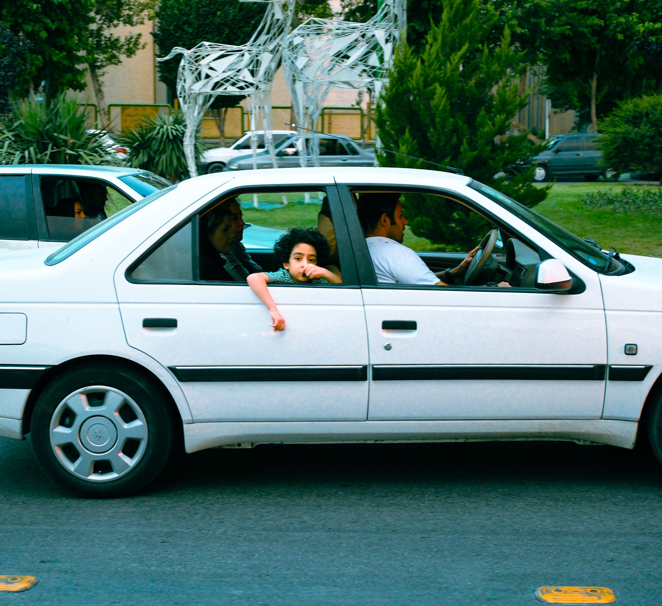 Family travelling in a vehicle