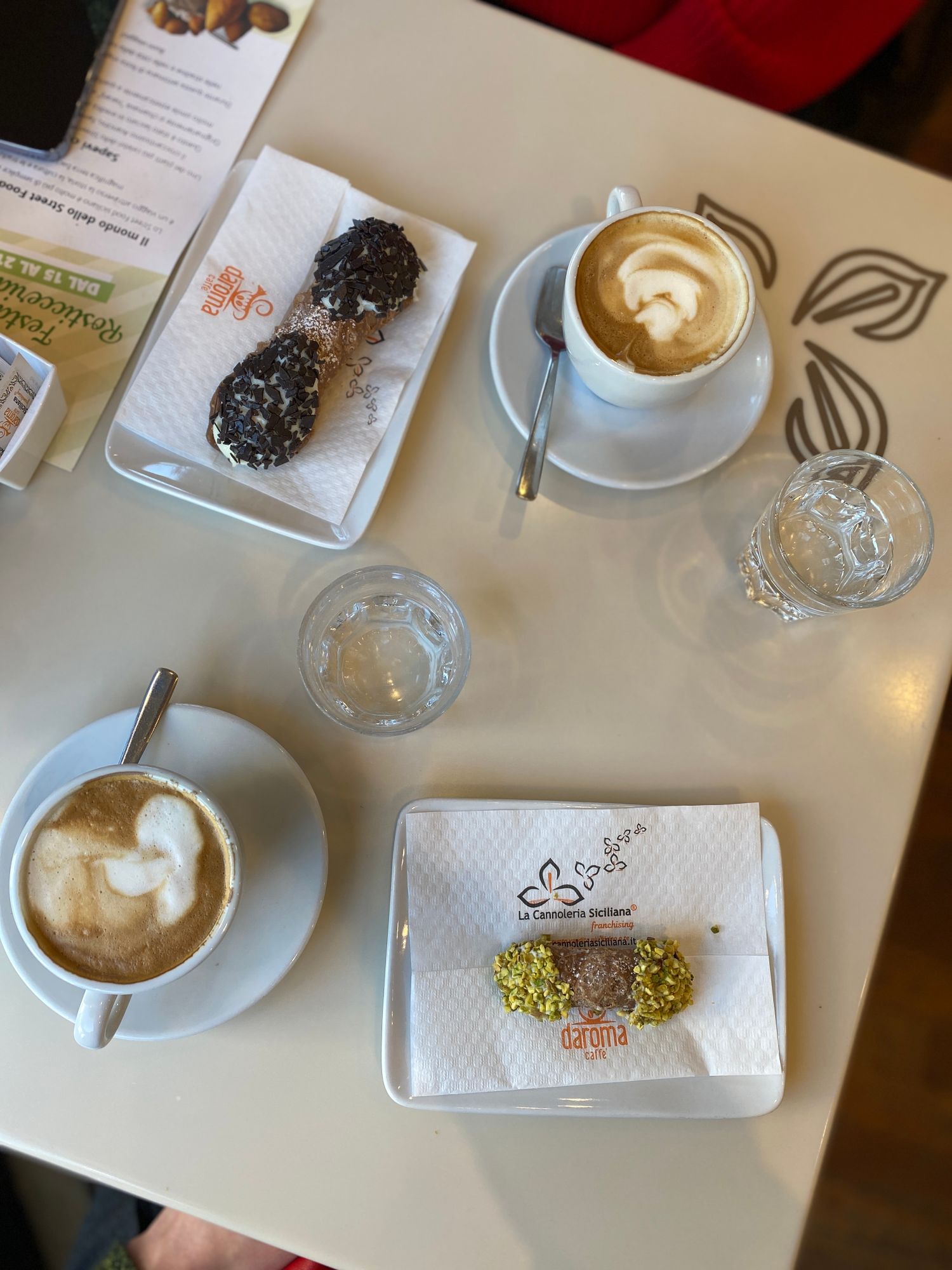 Coffee and pastries on an Italian cafe table