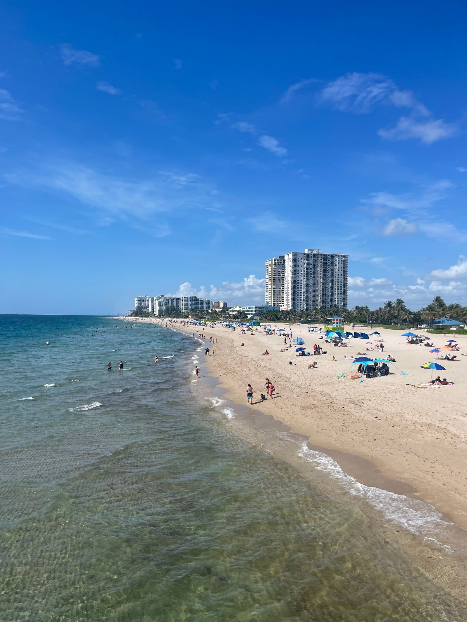 Sunny day on a Florida beach with skyline view