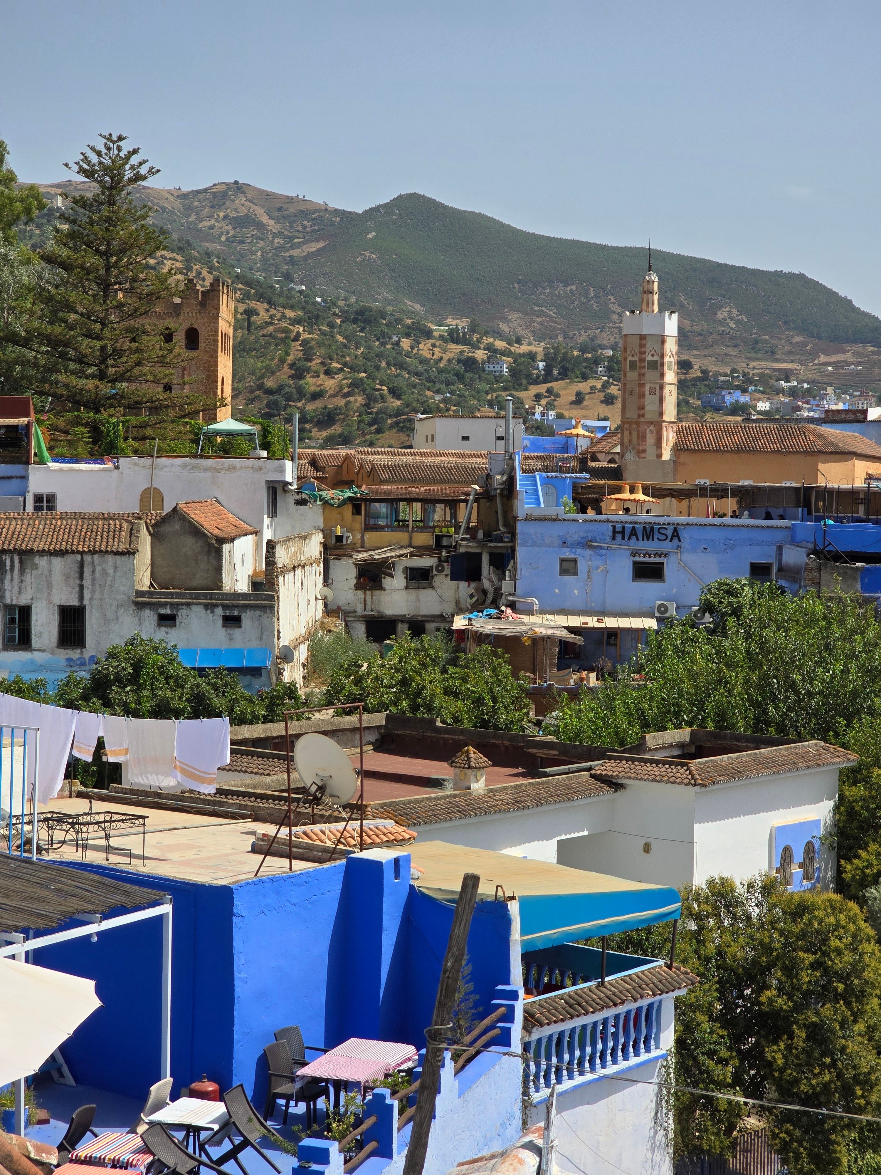 Scenic aerial view of Chefchaouen blue medina — Morocco