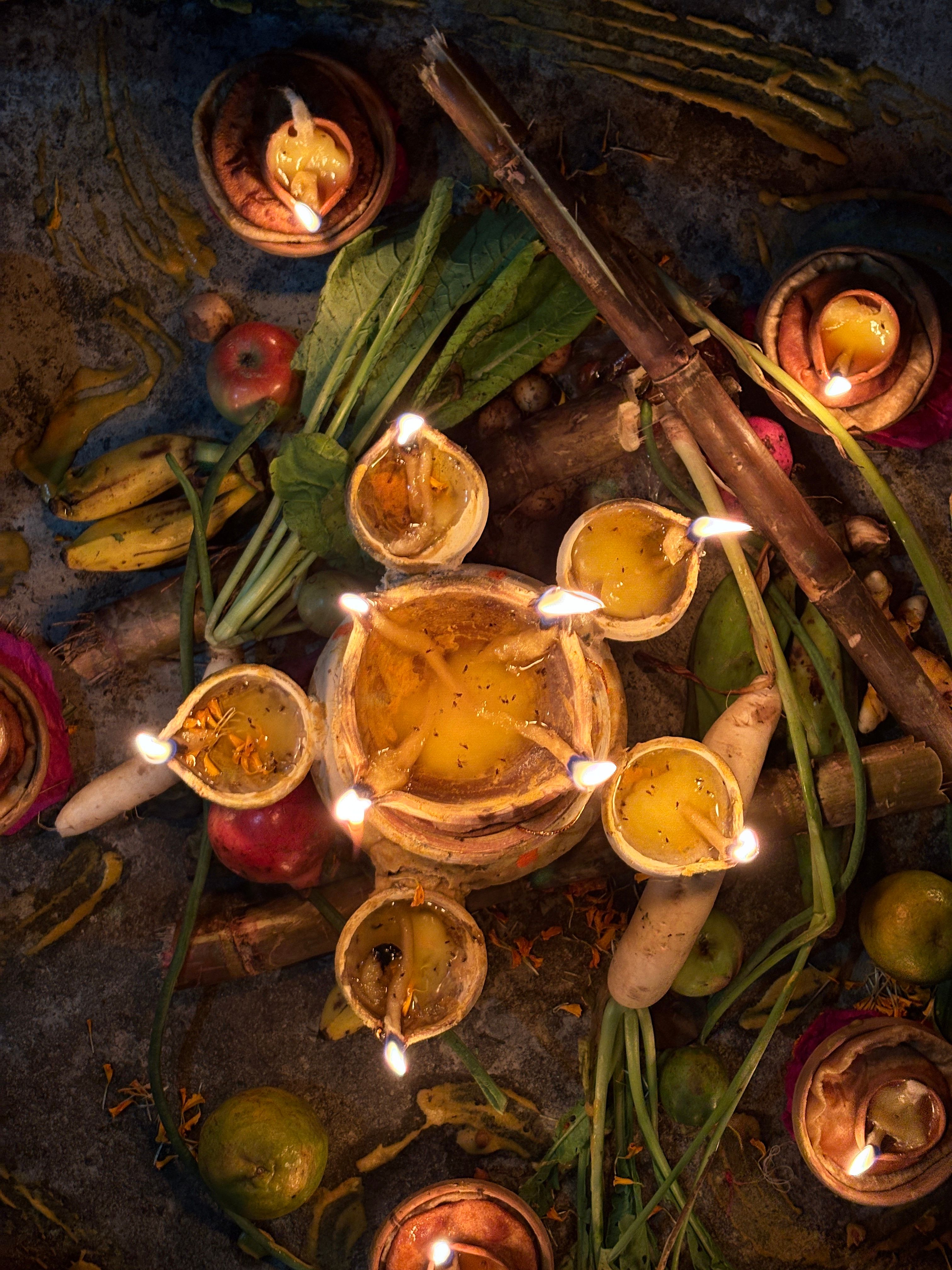 Traditional Indian Ritual Arrangement with Diyas · Free Stock Photo