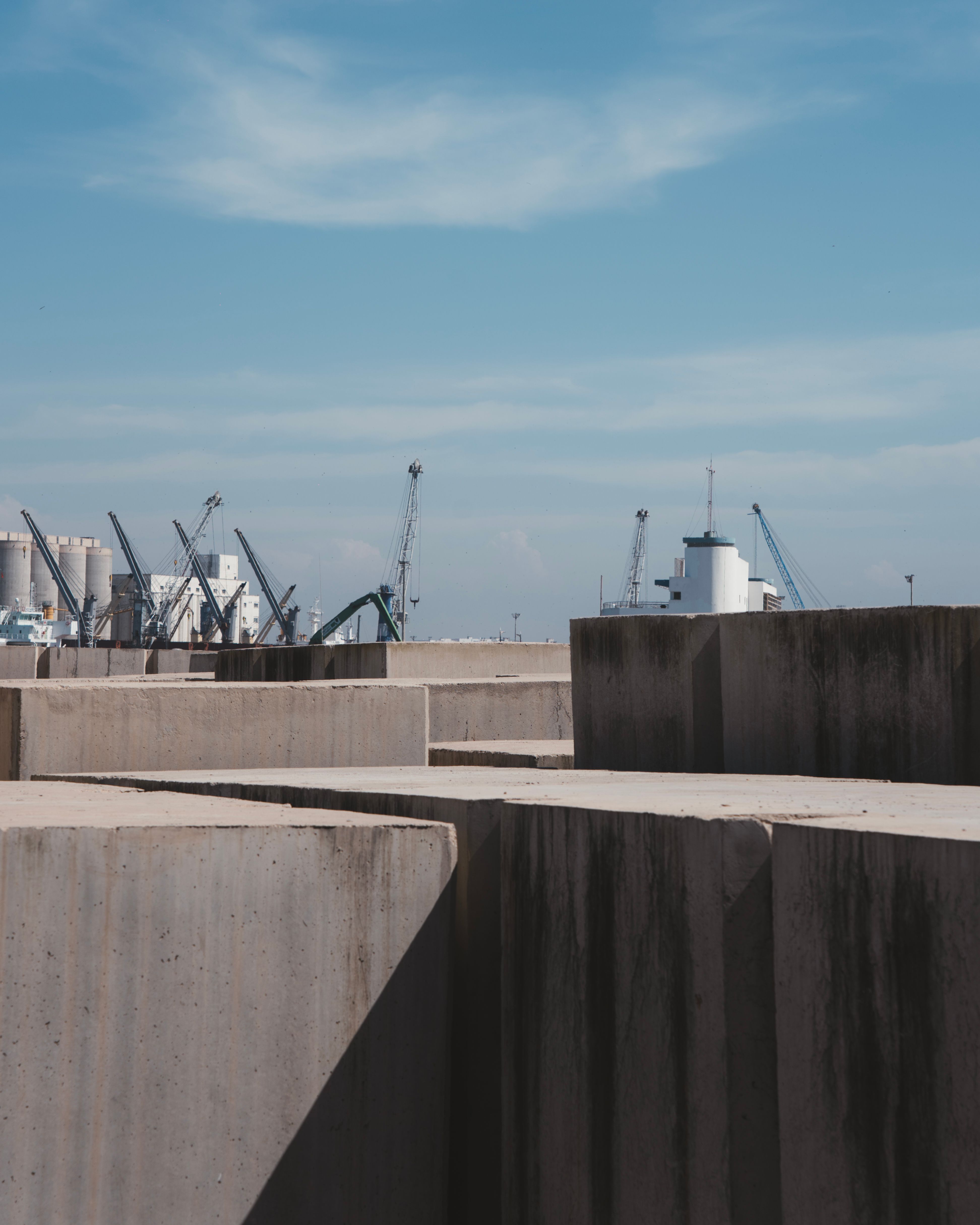 Coastal Industrial Port with Concrete Barriers · Free Stock Photo
