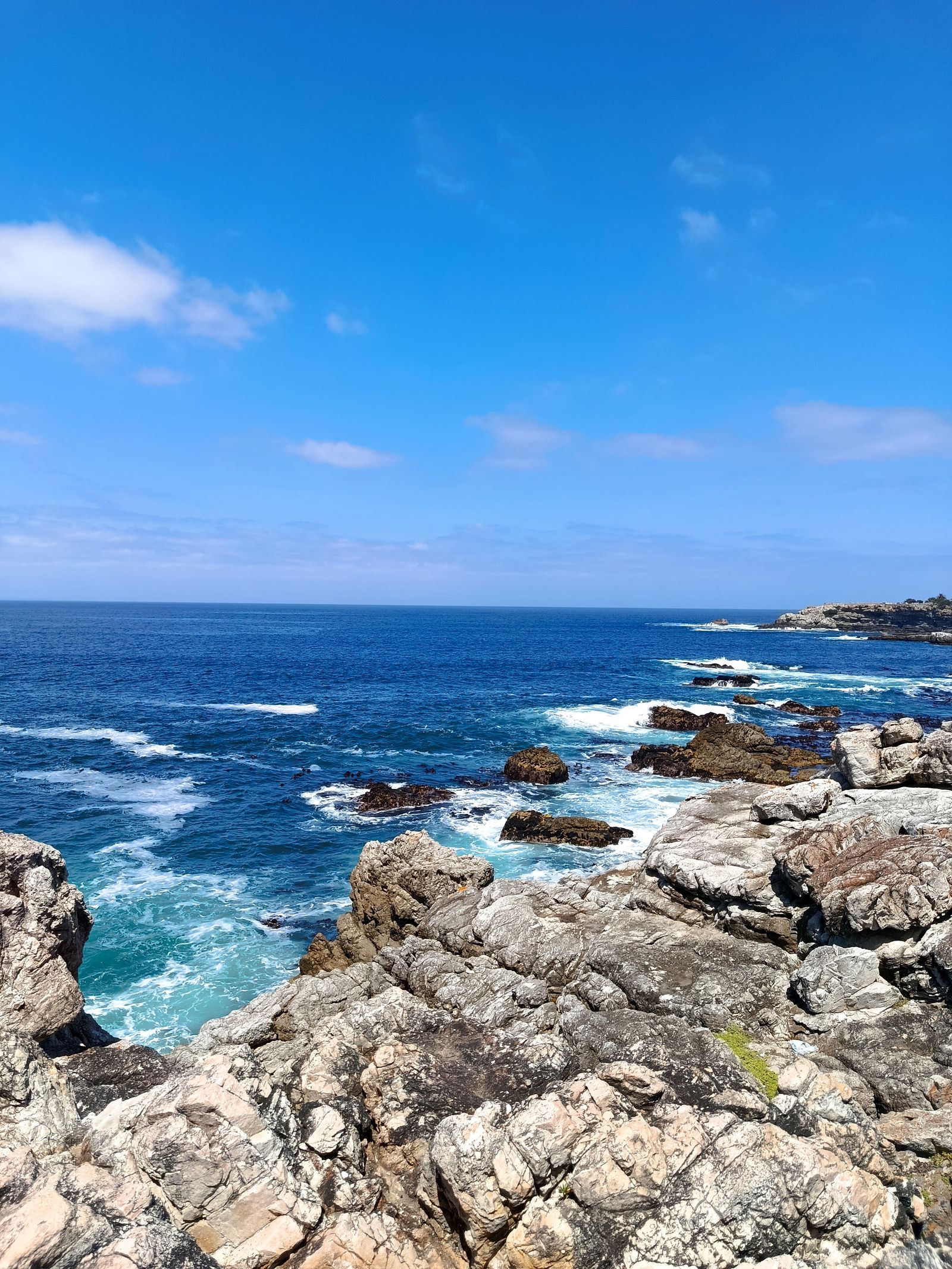 Hermanus coastline with turquoise ocean and mountain backdrop