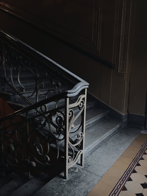 Staircase With Black Metal handrail