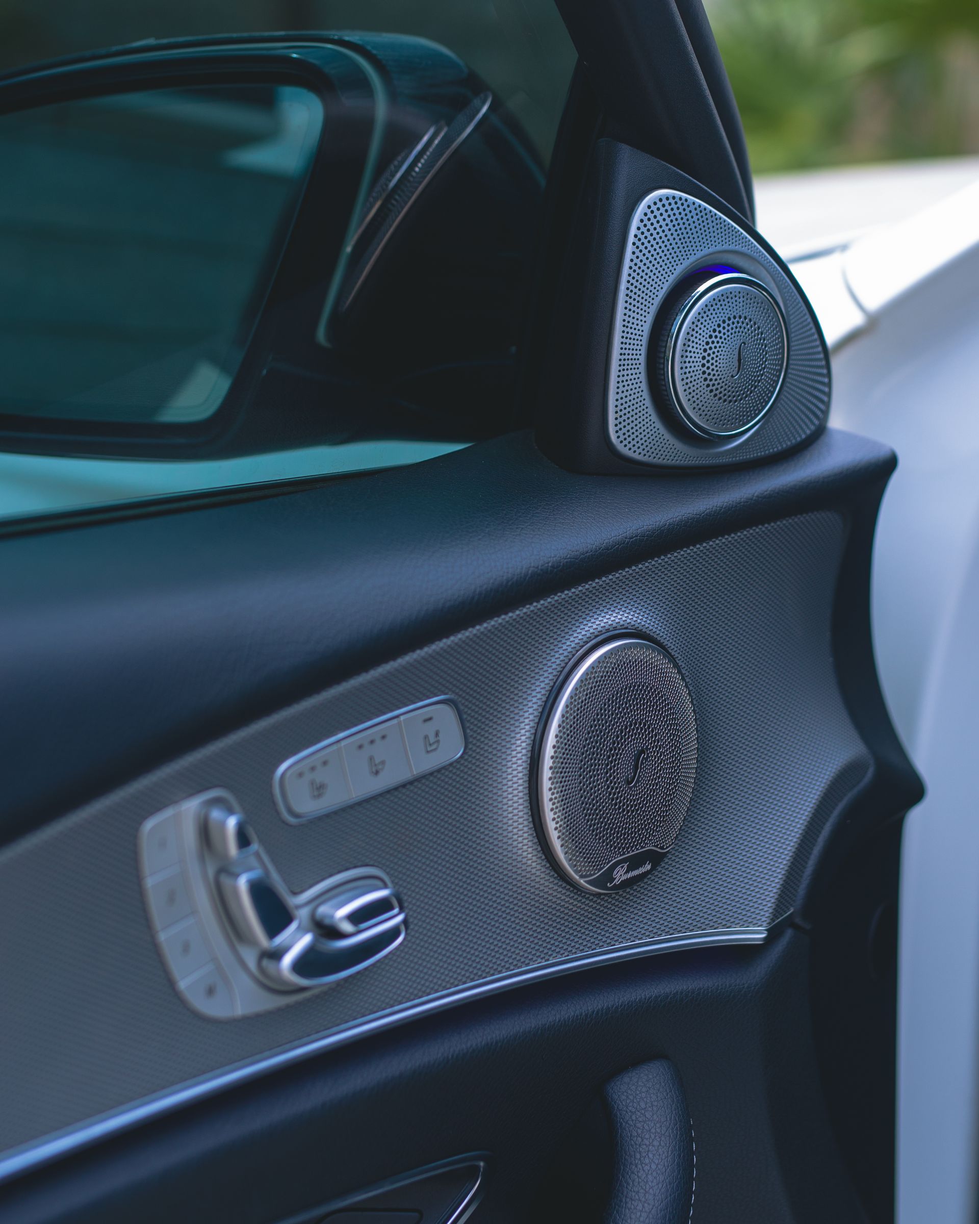 Luxury car interior with premium audio system